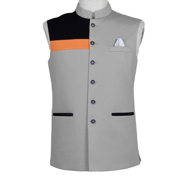 Men'S Cotton Stand Collar Waistcoat Custom For Special Occasion Party Wear