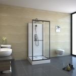 Pivot Door Square 4mm Tempered Clear Glass Shower Cabin With White Acrylic Tray