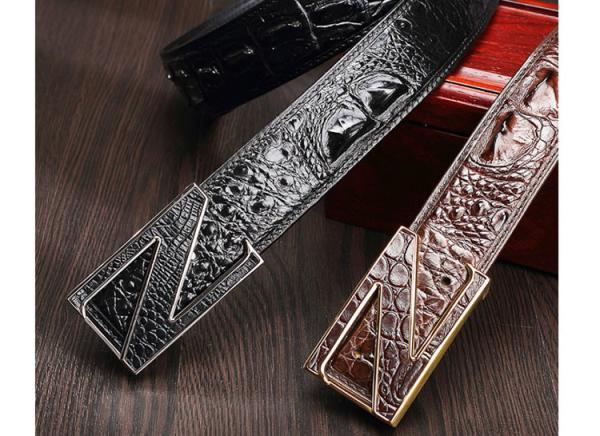 Custom logo fashion casual belt alloy automatic buckle crocodile men's belts