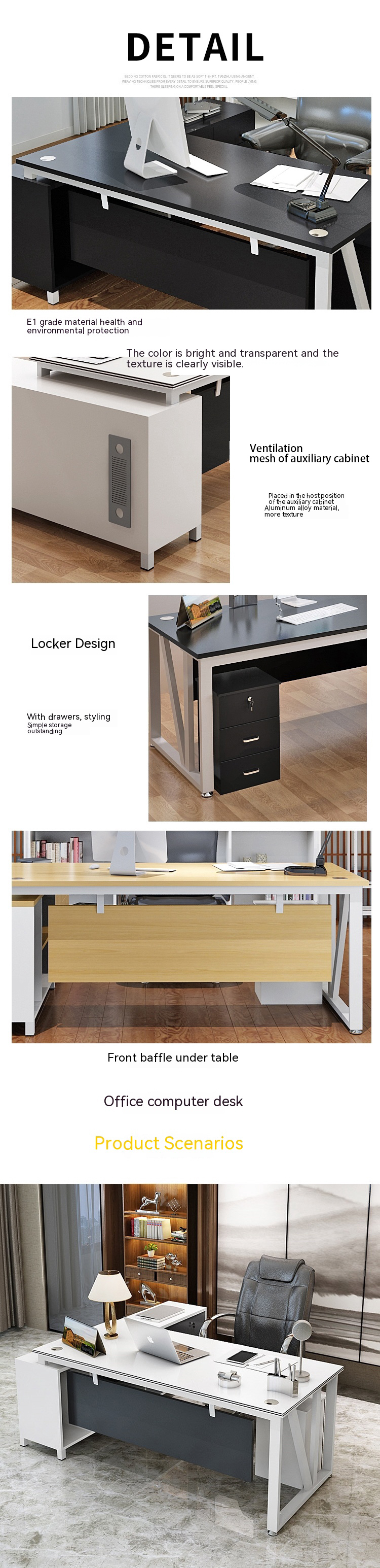 Modern Simple Style MDF Material L Shape Boss CEO Office Desk Executive Desk with Cabinet