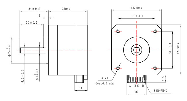 1.8 Degree 2 Phase NEMA 17 Hybrid Step Motor 12V 0.28N.M For Stage Lighting