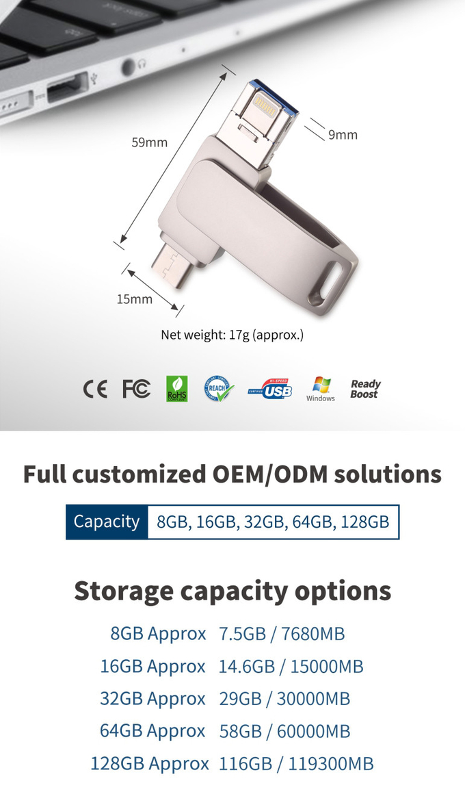 3in1 Type C Lightning Flash Drive Usb Otg 3.0 64gb 128gb 256gb