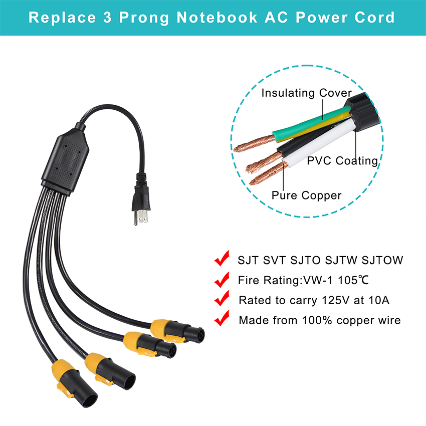 PowerCON True1 Connector 4 Y Splitter Iec Electric Socket Cord Extension Pdu Usa Power Supply Cable