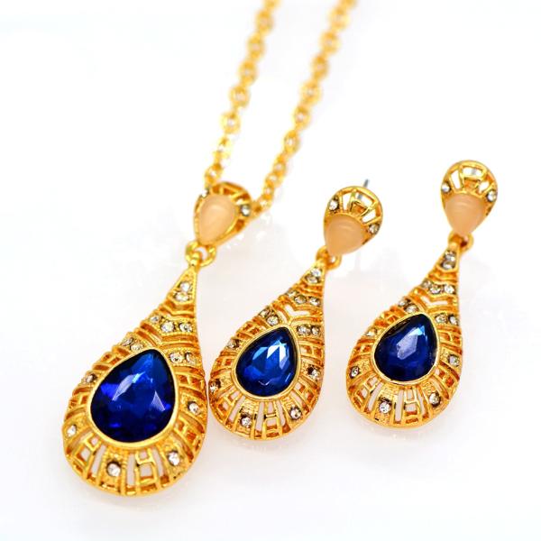 Vintage jewelry Pendants Necklaces Earrings Set For Women 18K Real Gold Plated