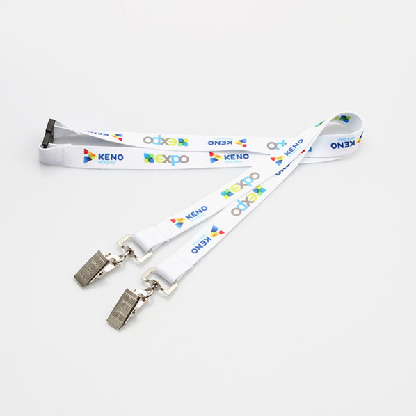 Double Clip Full Body imprinted branding lanyards Exhibition event Full Color Printed ID Badge Holder two hooks