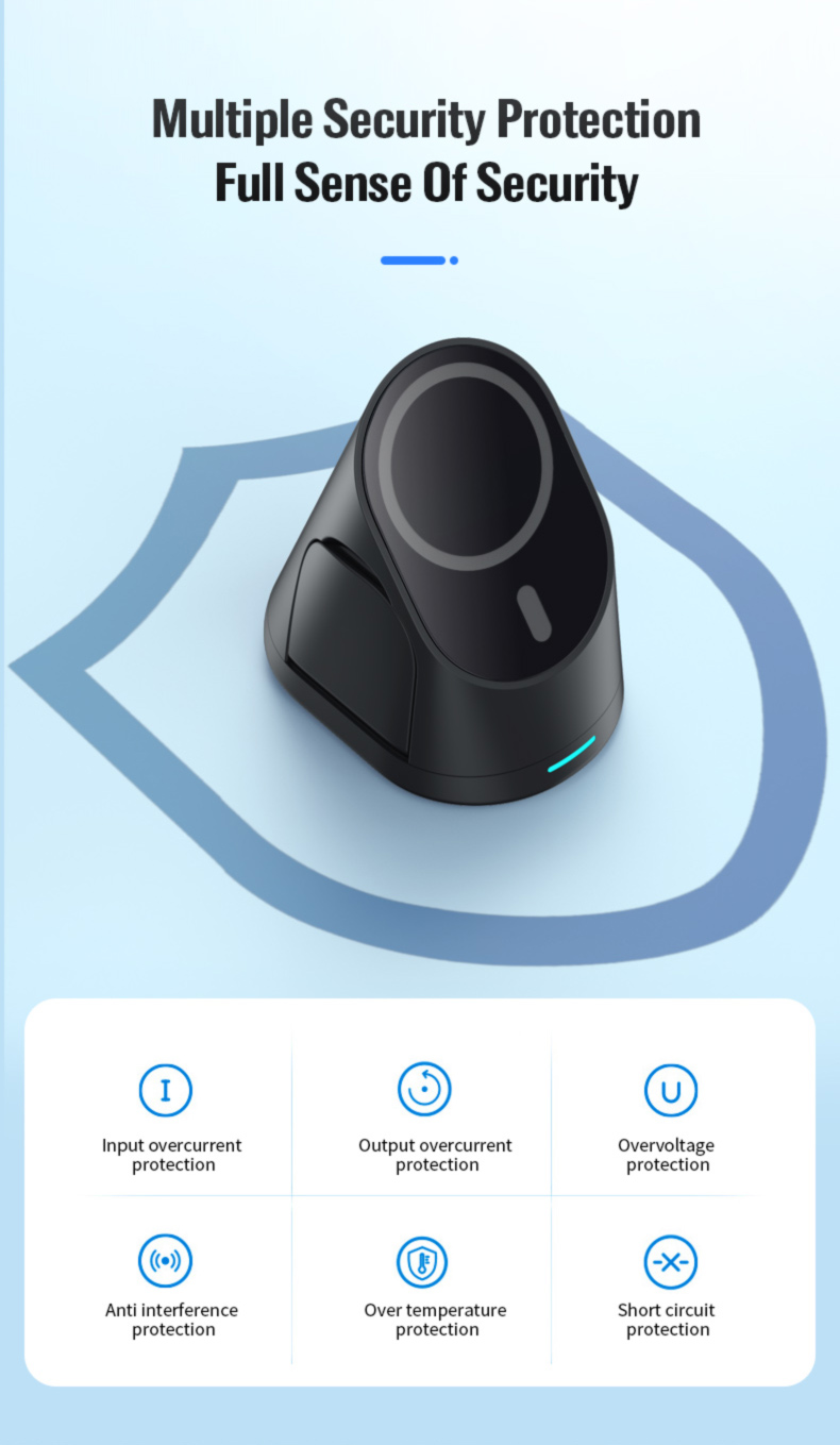 Intelligent 3 in 1 Fast Charging Station with Strong Magnetic Suction and Qi Function