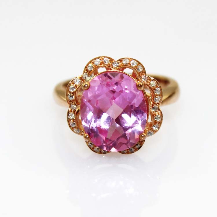18k Rose Gold Plated 925 Silver Ring with Pink Cubic Zircon (R190)