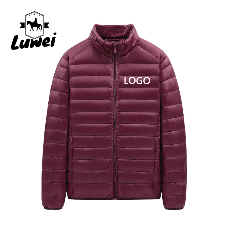 Utility Thin Cotton Padded Coat Zipper Stand Collar Down Puffer Jacket For Men