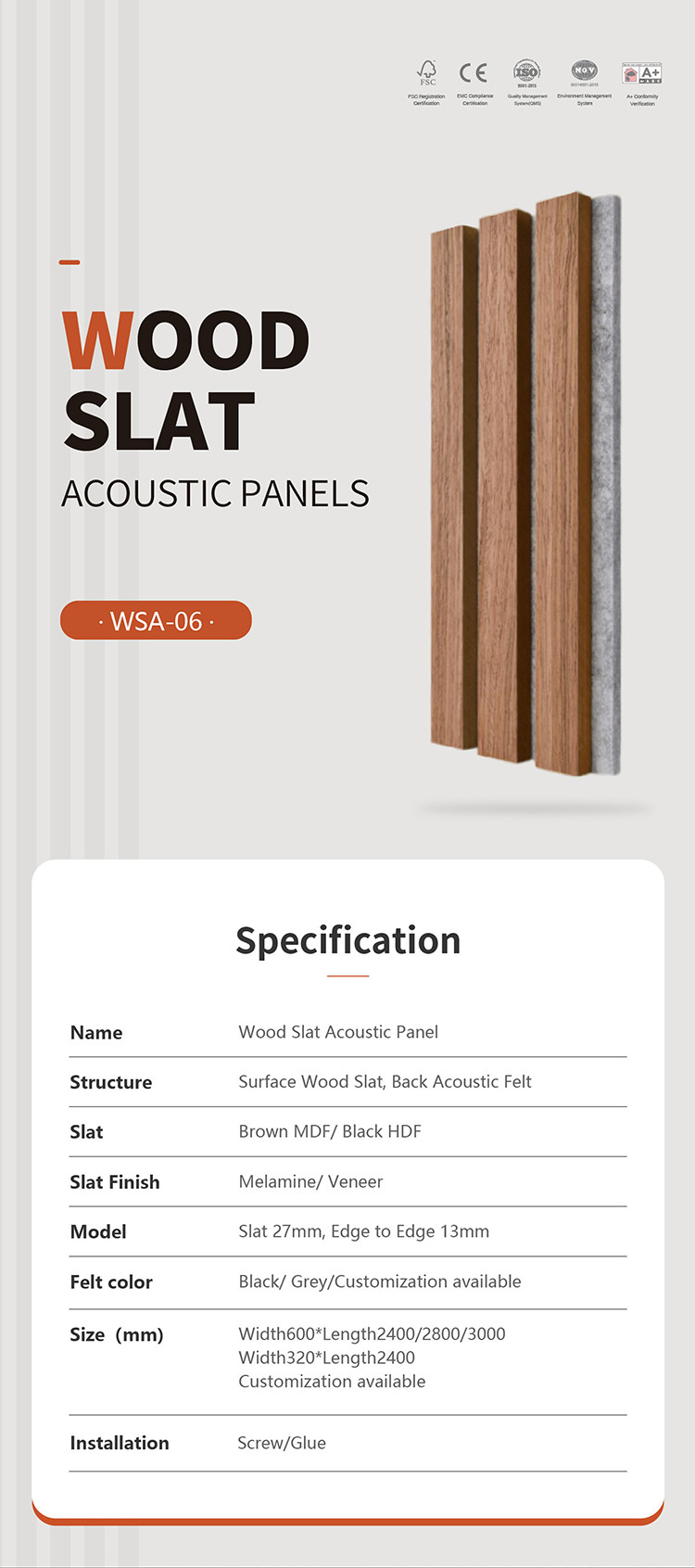 Sound Proof Walnut Acoustic Wood Slat Panels Eco Friendly Engineered Veneer Finish