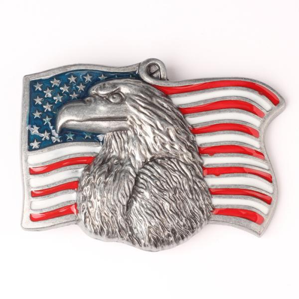 3D Eagle Antique Silver Zinc Alloy American Flag Belt Buckle With Soft Enamel