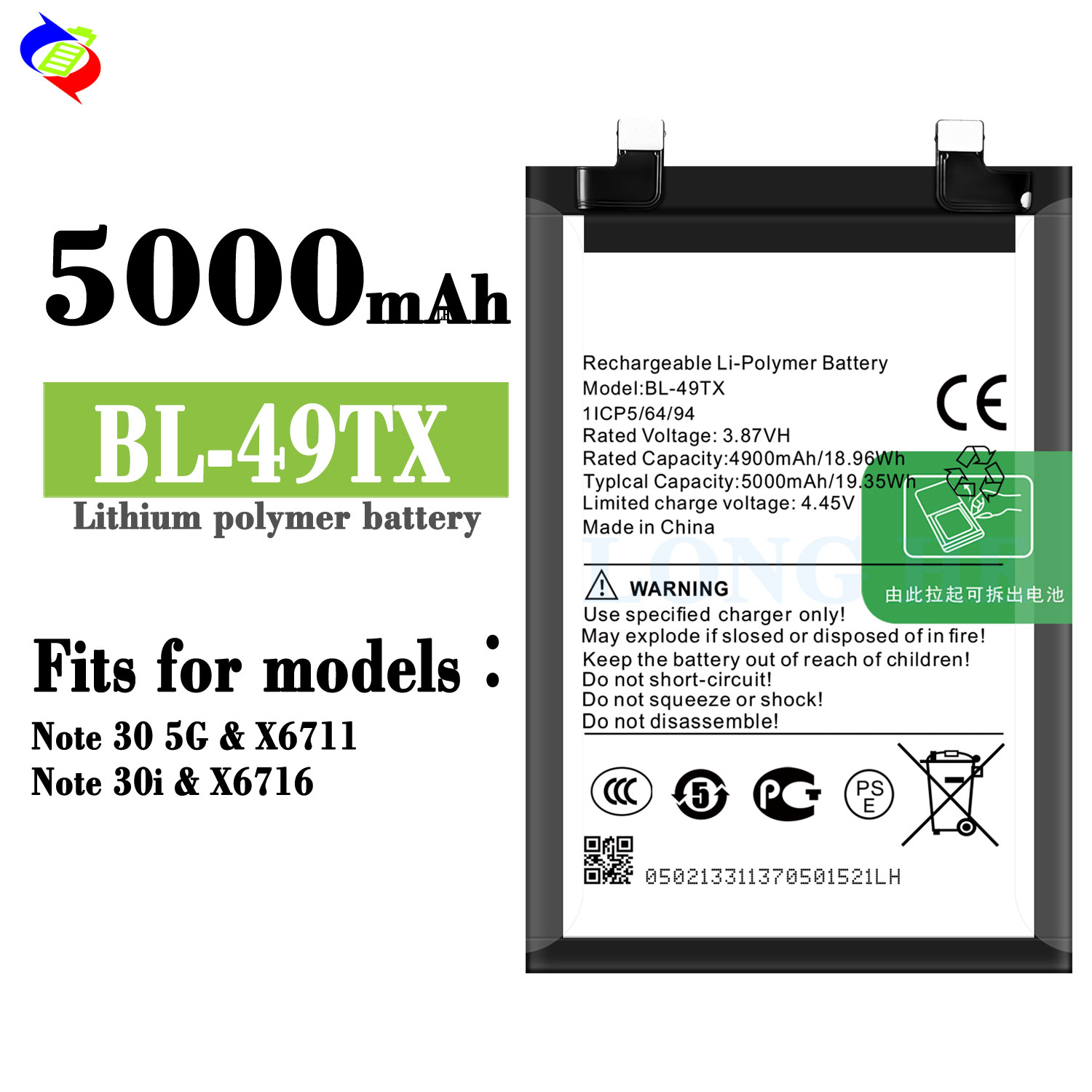 100% Compatible BL-49TX 5000mAh Batteries for Infinix Note 30 5G Note 30i X6711 X6716