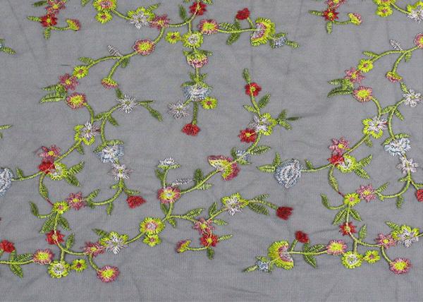 Soft Colored Embroidered Floral Lace Fabric / Net Lace Fabric For Women Wedding