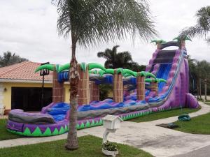 China Purple Paradise Inflatable Water Slides With Pool / Adult Inflatable Wet Slide on sale