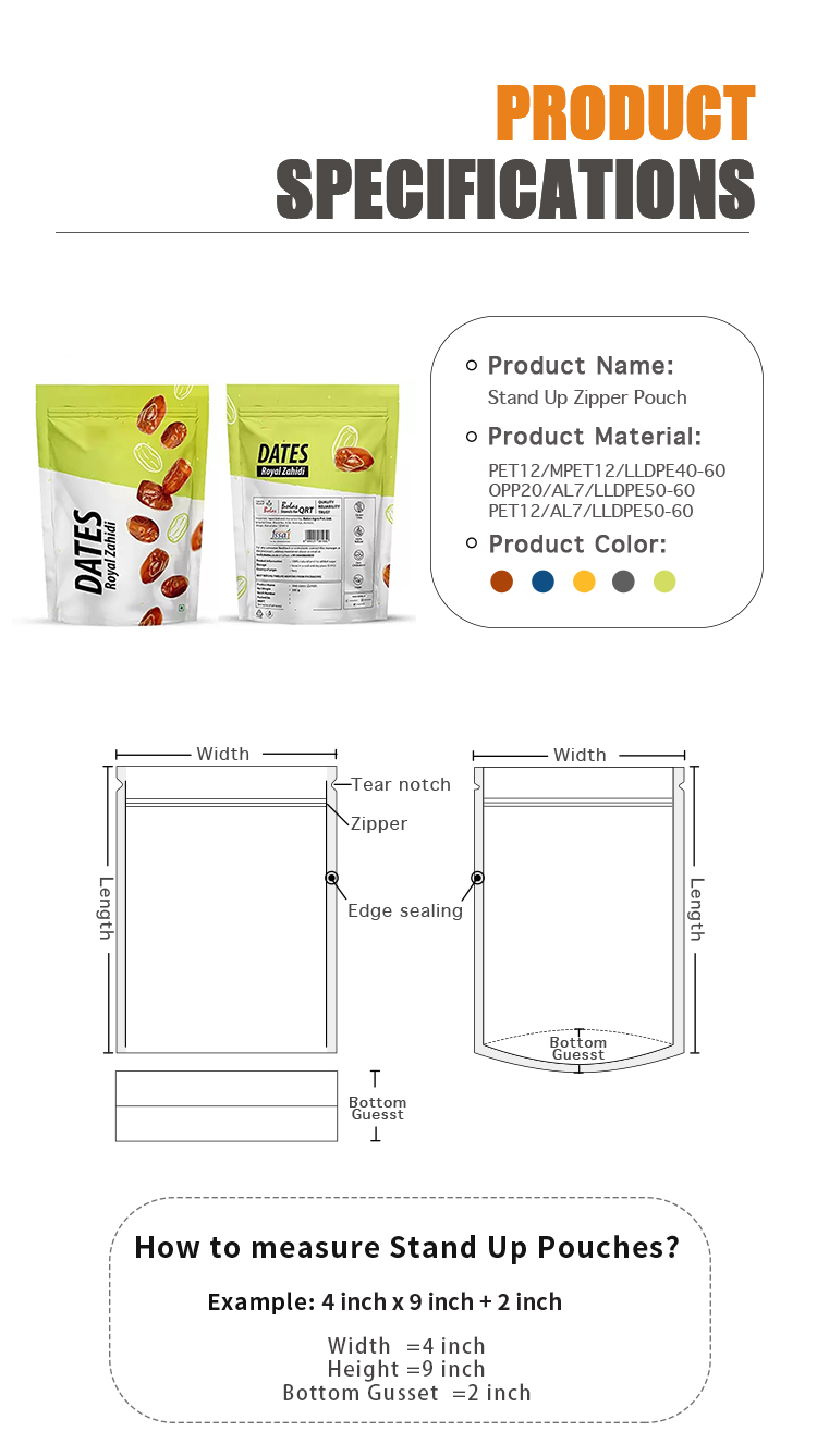 0.5kg 1kg Dried Food Packaging Bag Tea Candy PET Aluminum Foil Zip Lock Stand Up Pouch