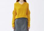 Bright Yellow Lace Up Womens Knit Pullover Sweater Off Shoulder Top
