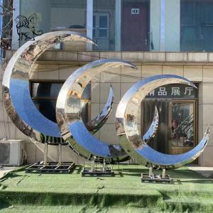 Wholesale Abstract Mirror Moon Stainless Steel Sculpture Light Modern Home Design Waterscape Metal Statue Large Outdoor Garden from china suppliers