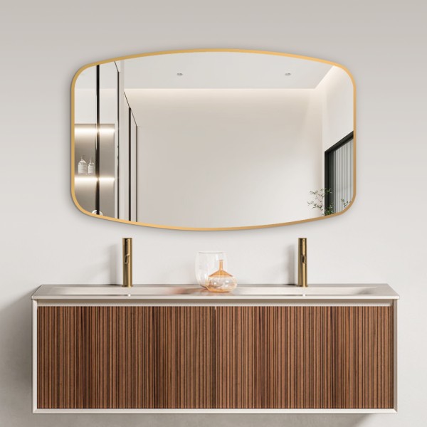Irregular rectangle aluminum frame bathroom mirror front view