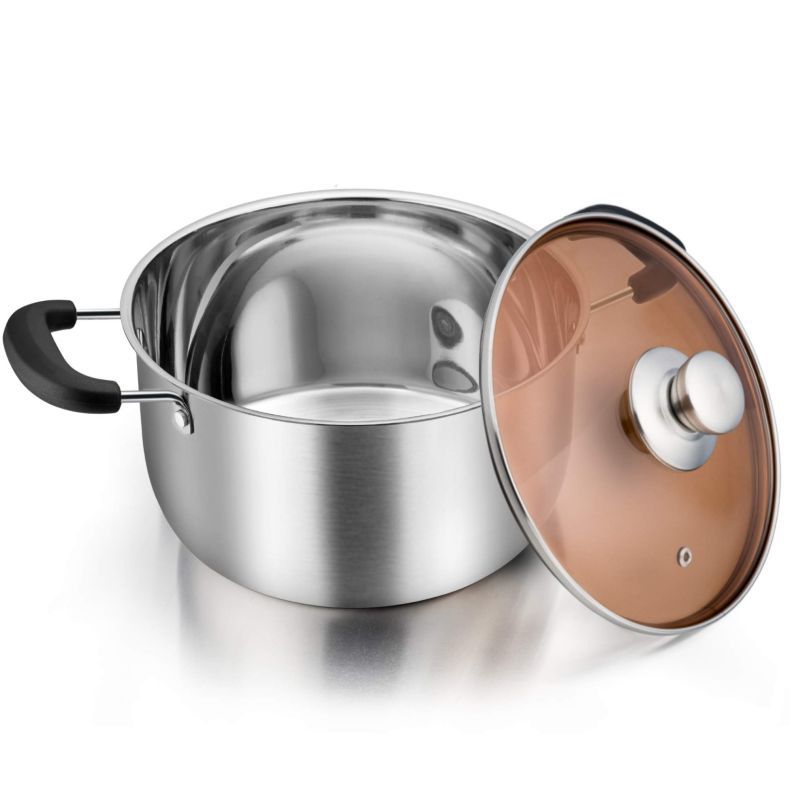 Best Selling Silver Cook-pot Kitchenware Multiple Sizes Pots Circle Cooking Soup Pot With Glass Lid