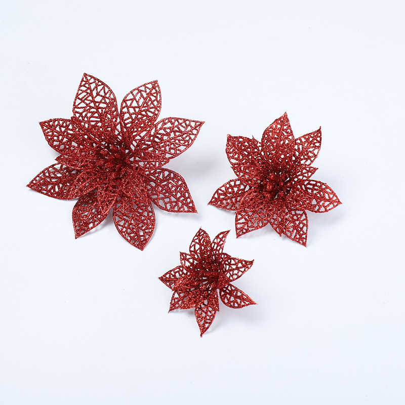 Christmas Day Decoration Christmas Flower 15CM Double Layer Hollow Christmas Tree Decorative Flower Gold Powder Flower