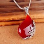Vintage Jewelry 925 Silver Red Agate Marcasite Drop Pendant Necklace 18 Inches