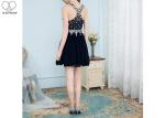 Chiffon Nude Short Black Formal Dresses / Top Diamond Prom Dress Puffy Down Part