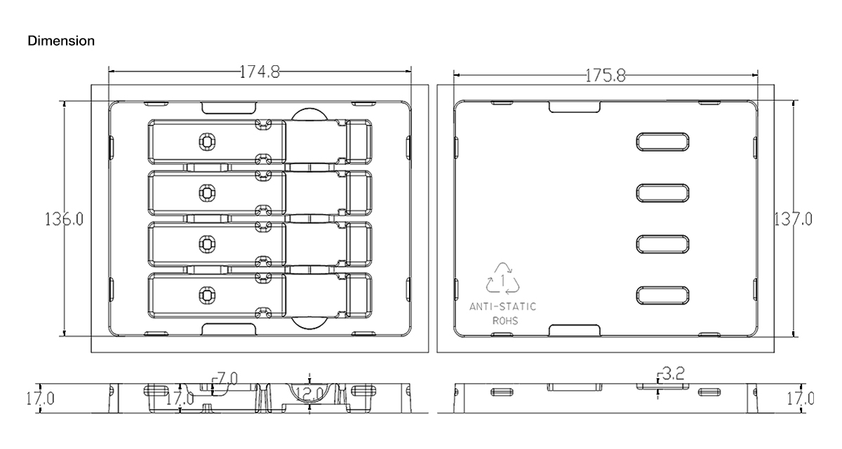 Anti-Static Plastic Packaging Tray for 4-count QSFP+ QSFP28 Transceiver