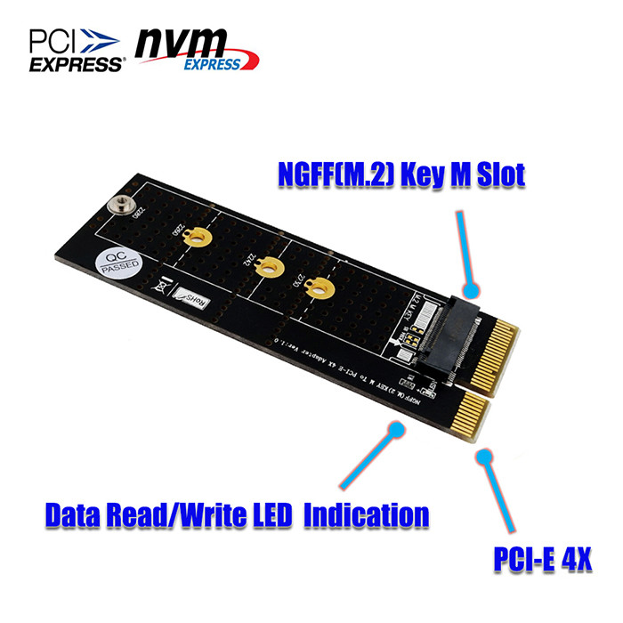 NGFF(M.2) Nvme M Key SSD To PCI- E 4X Adapter With Heatsink(Vertical Installation)