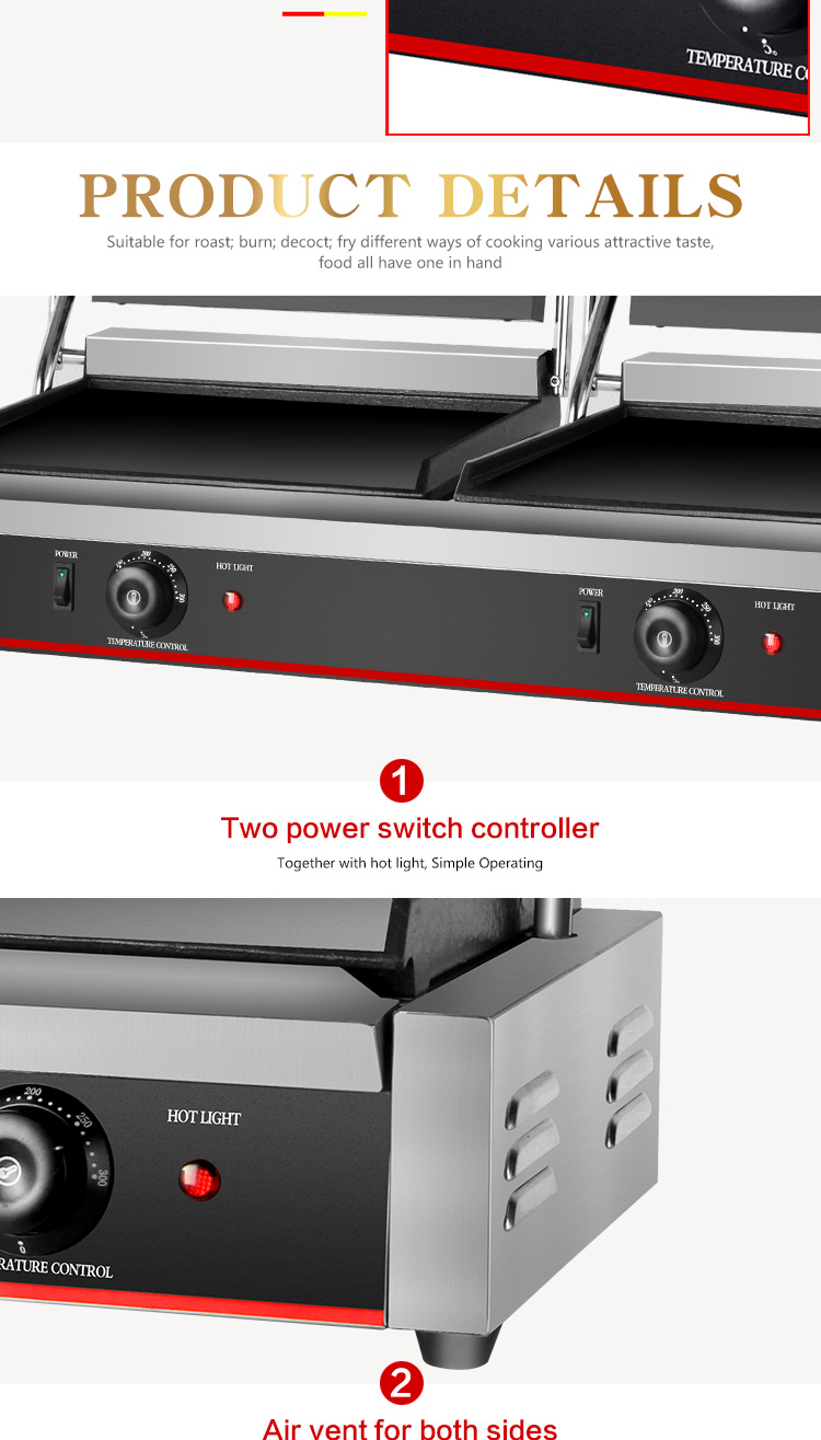 Full Flat 2in1 Double Plate Panini Sandwich Press Electric Contact Grill for Commercial