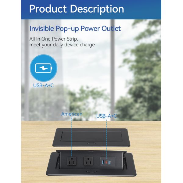 Rectractable Tabletop Pop Up Floor Outlet Desk Socket Box UL Certified