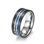 Face Width 8MM Stainless Steel Men's Ring Blue And Rose Gold Fashion Jewelry