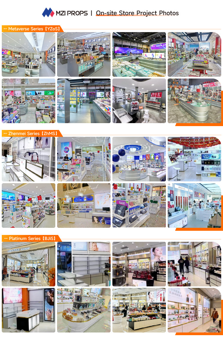 Display Shelf Grey Wooden Central Hall Cabinet For Premium Shop Display And Multi-Functional Shop Showcase