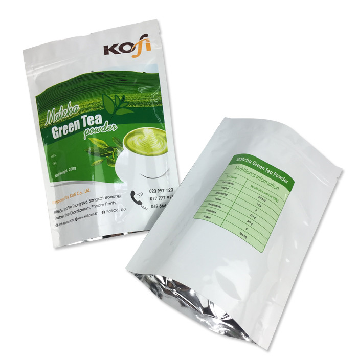 resealable aluminum foil zip lock stand up green coffee tea bag