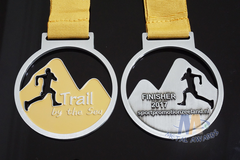Cut Out Design Custom Award Medals , Personalised Medals With Yellow Ribbon