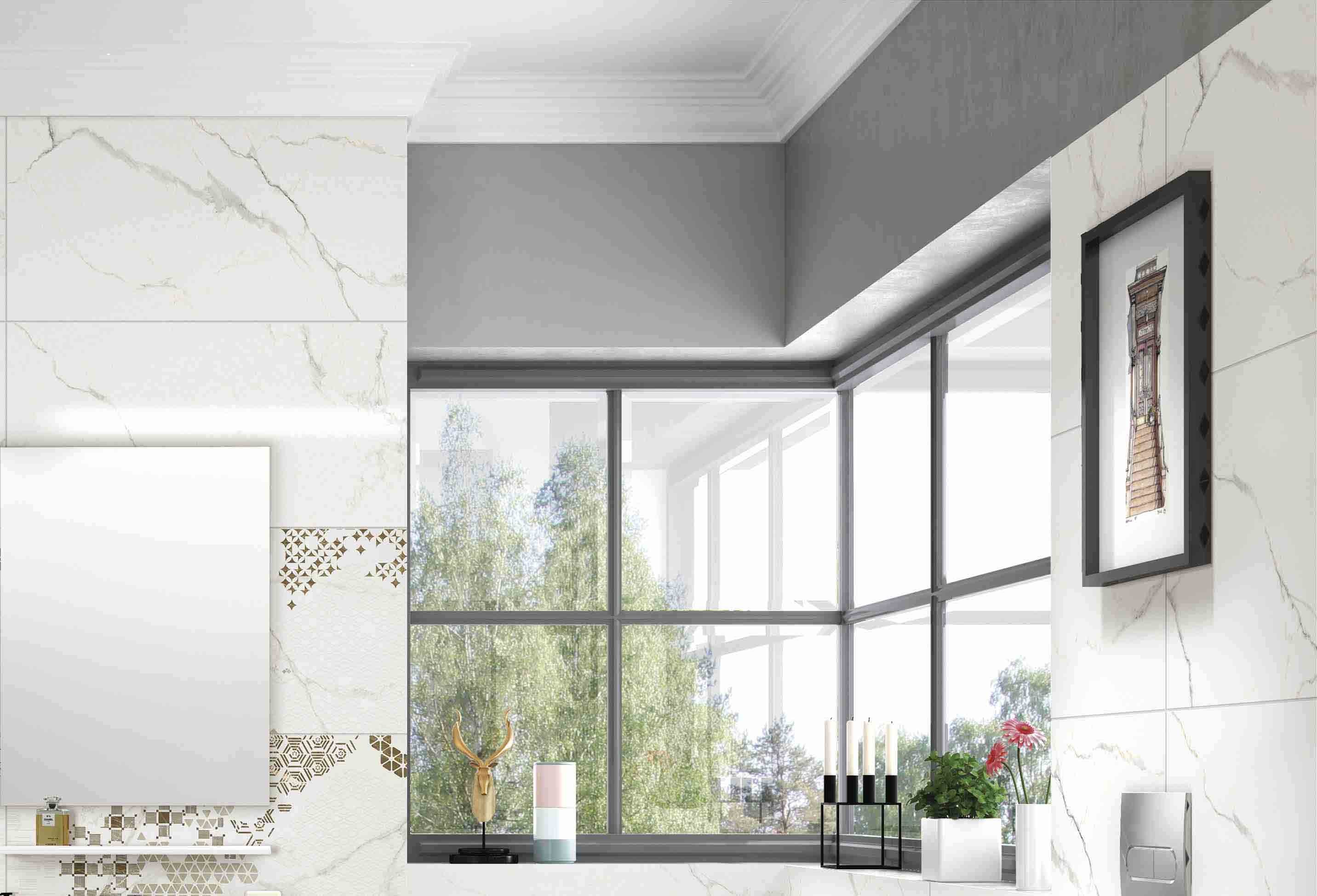 High Glossy Super White Marble Effect Porcelain Tiles 400x800 10mm Thickness
