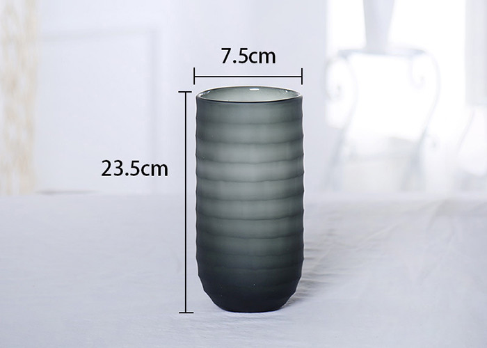 Gradient Gray Decorative Glass Vases Polished Surface Handling