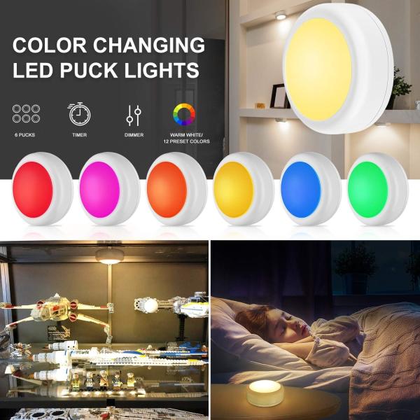 6 Pack 300 Lumens LED Puck Lights With Timer Remote Control Battery Powered For Convenient Lighting