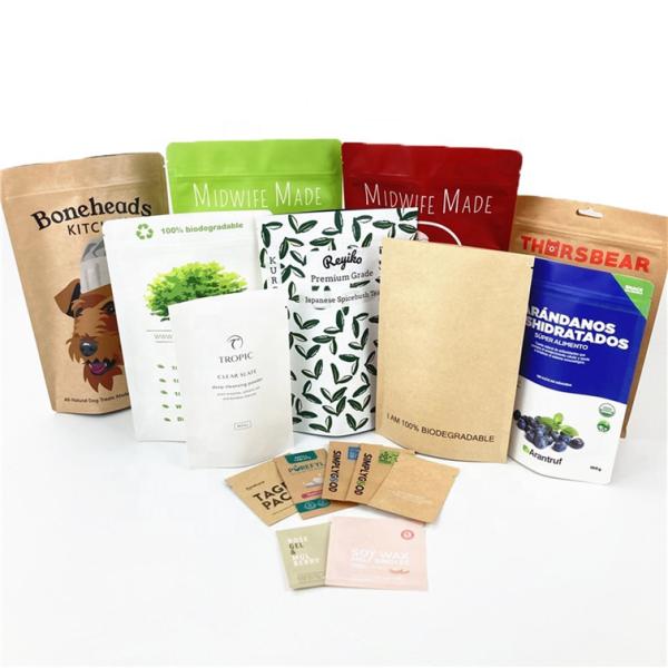 Custom Smell Proof White Kraft Paper Bags for Cookie Nuts Edibles Powder Tea Pet