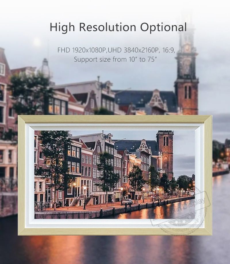 27inch Wooden Art Frame LCD Display With 1000 1 Contrast Ratio 300 Cd/M² Brightness HDMI/VGA/USB Inputs