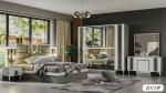 Durable Ergonomic Bedroom Sets Furniture Wood Panel MDF PU Glass Material