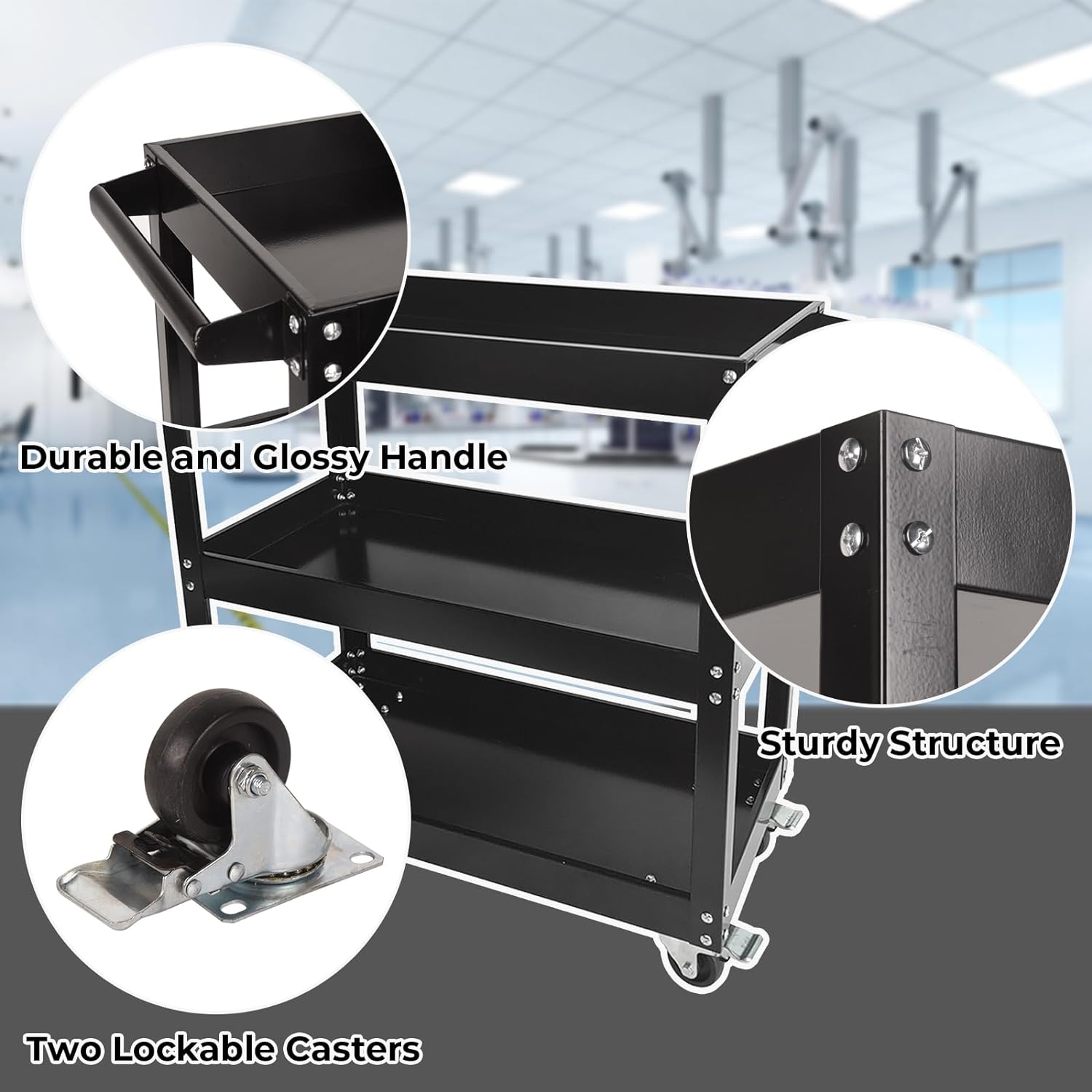Mechanic Storage Cart Utility Cart Commercial Tool Shelves Rolling Carts with Brake Wheels