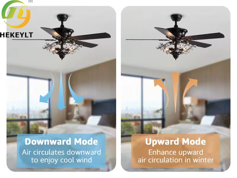 Modern Luxury Crystal Chandelier Silent Intelligent Remote Control Ceiling Fan 52'' Metal and Glass