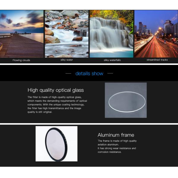 82mm Camera Lens ND8 Filter with AGC Optical Glass and Super Slim Frame