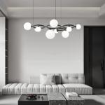 Modern Luxury Simple Glass Ball Ring Chandelier LED Bedroom Copper Living Room