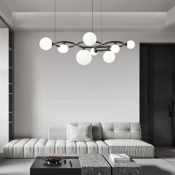 Modern Luxury Simple Glass Ball Ring Chandelier LED Bedroom Copper Living Room