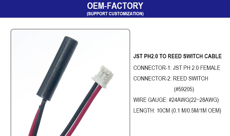 Custom OEM JST PH 2.0 SH ZH XH MX to Magnetic Reed Switch Sensor Harness Cable