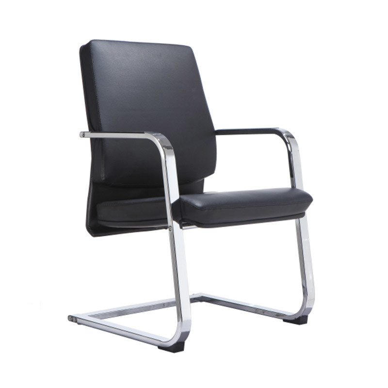PU Leather Office Chair Black Leather Conference Chair Without Wheels