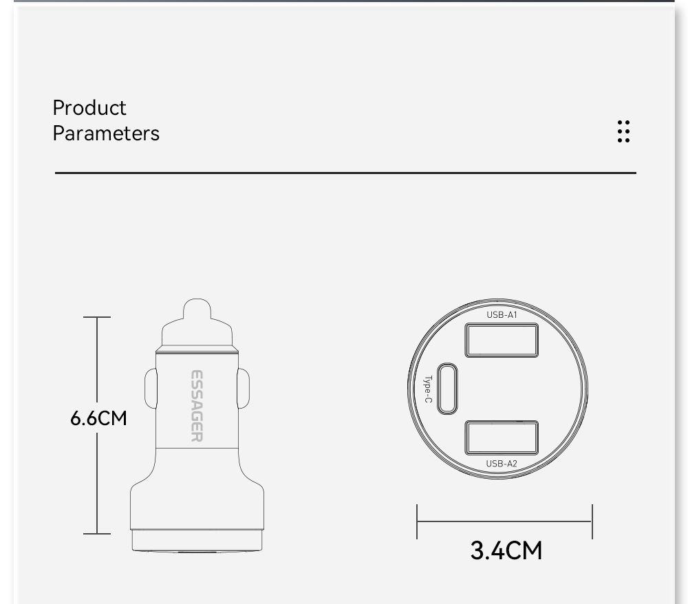 Essager 2022 Fenglang Aluminum alloy digital display car charger 80W 3 in 1 Car Charging 2 USB A Type C Fast Car Charger
