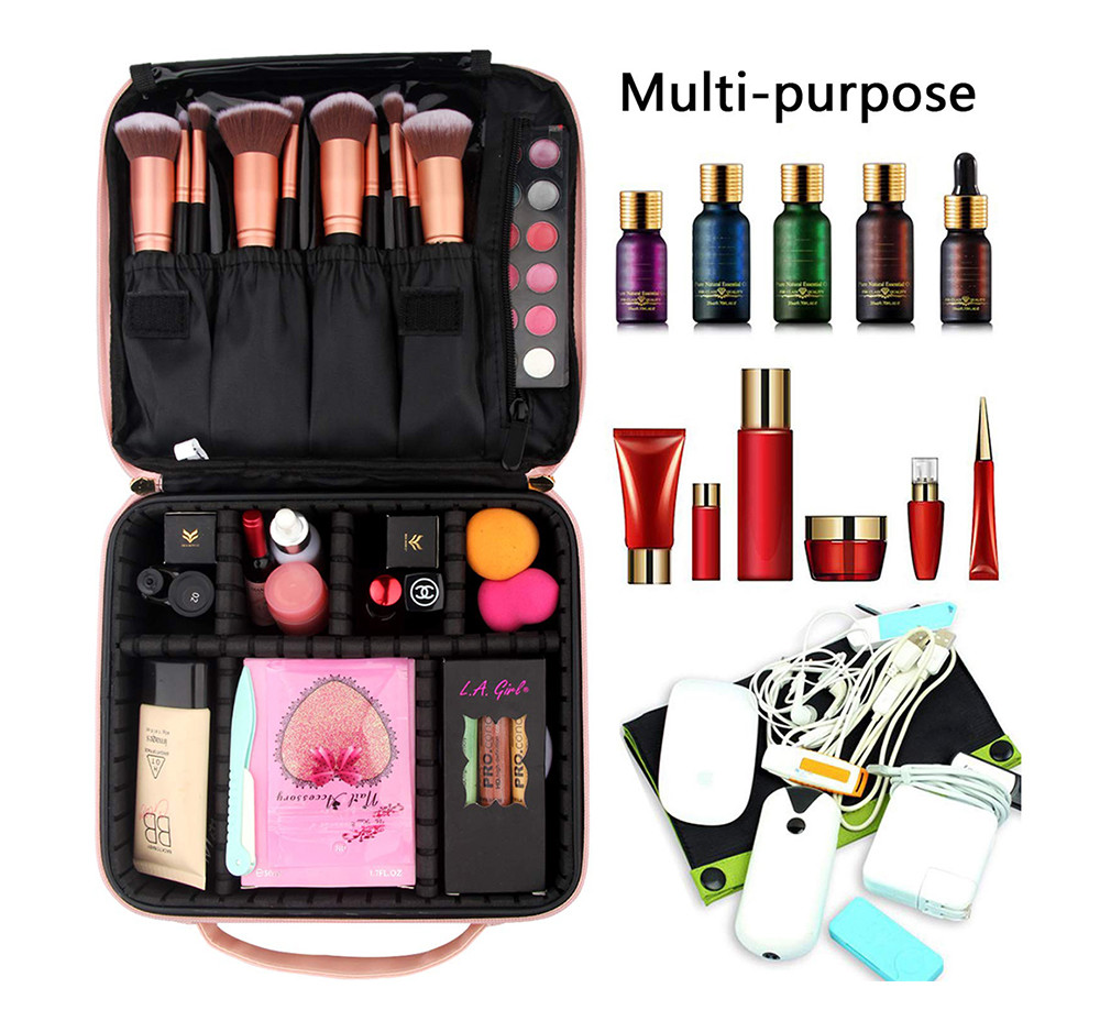 Women PU Makeup Storage Bag With Adjustable Dividers