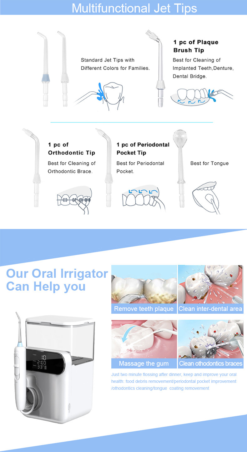 Family Water Flosser Big Capacity 1000ml IPX5 Oral Irrigator Rechargeable Tooth Clean Electric Counter Water Flosser