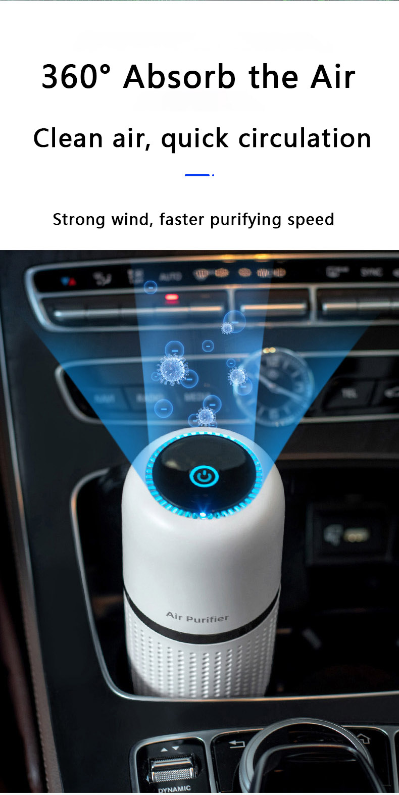 HOMEFISH Anion Car Air Purifier USB Charge DC5V/1000mAh